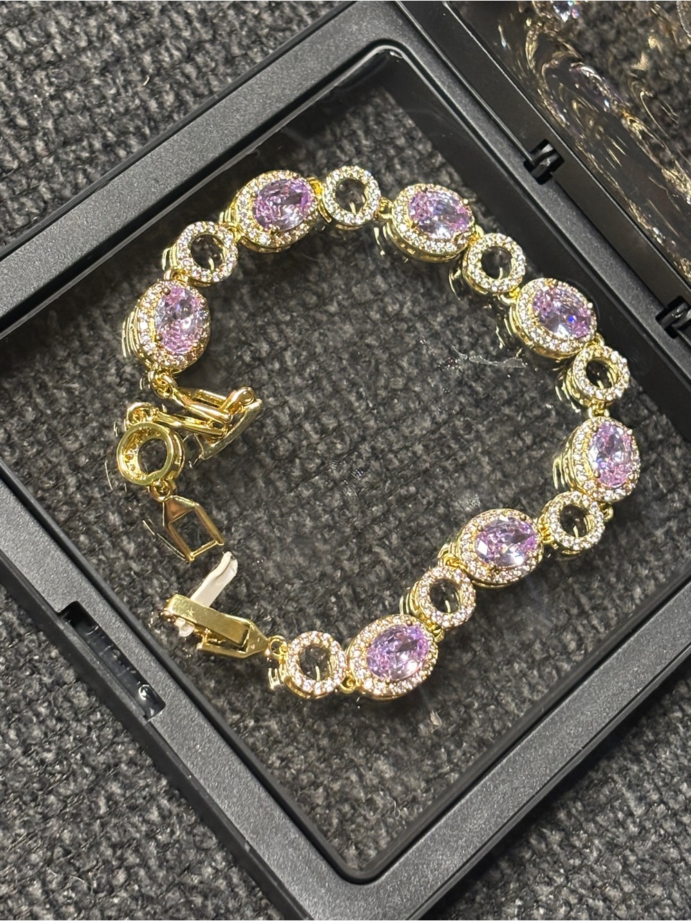 Gold Bracelet with Pink Crystal Ovals